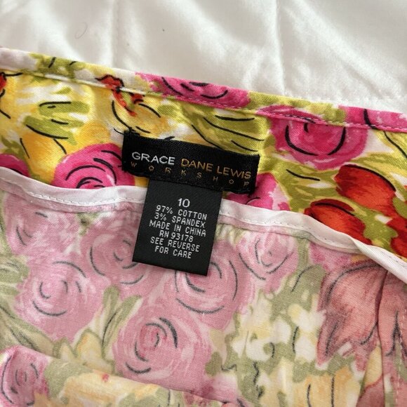 Womens Size 10 Midi Pencil Skirt 90s Style Vibrant Flower Floral Preppy Cotton - Picture 3 of 7